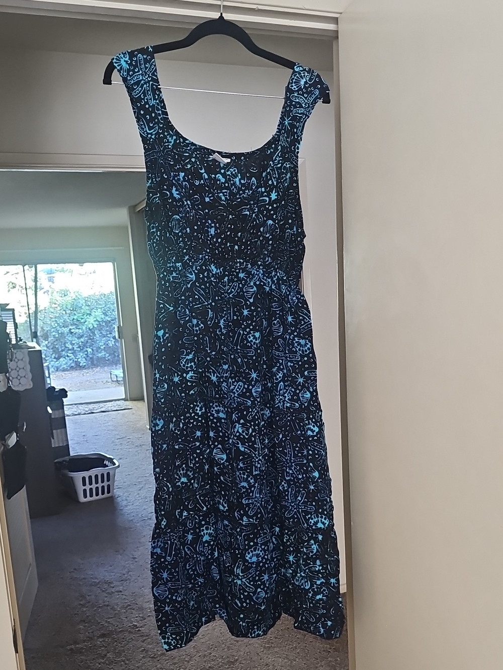Sleeveless Navy Midi Dress with Light Blue Floral Print